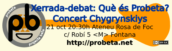 Divendres 21 d'octubre a les 20:30h xerrada-debat Què és  Probeta? && Concert Chygrynskiys